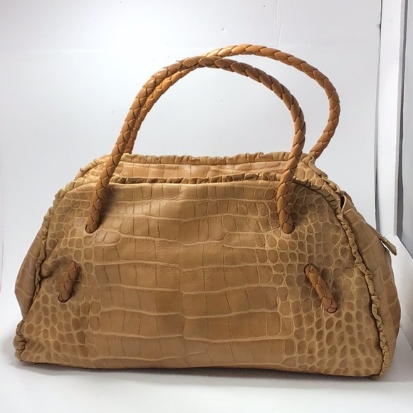 Furla Tan Croc Embossed Beige Leather Shoulder Bag - Picture 1 of 13